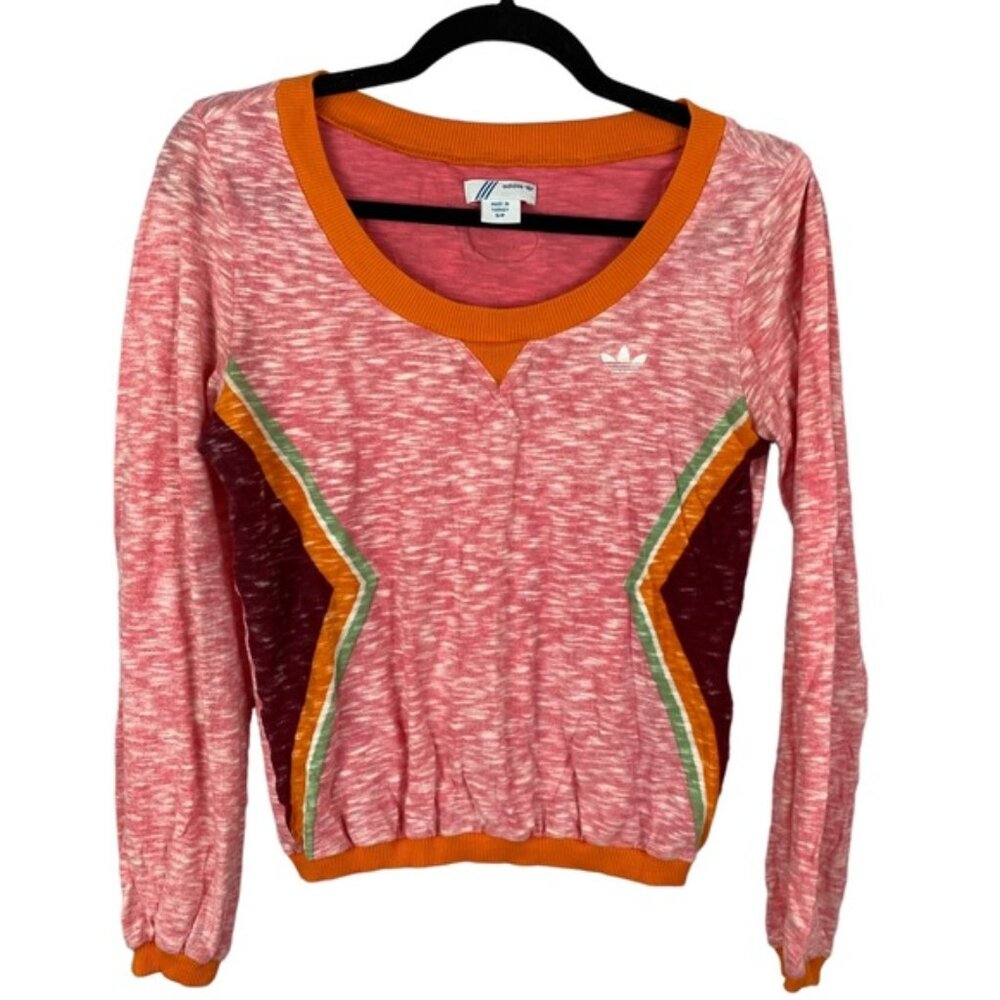 Adidas Y2K Scoop Neck Burnout Cotton Sweater Small Pink